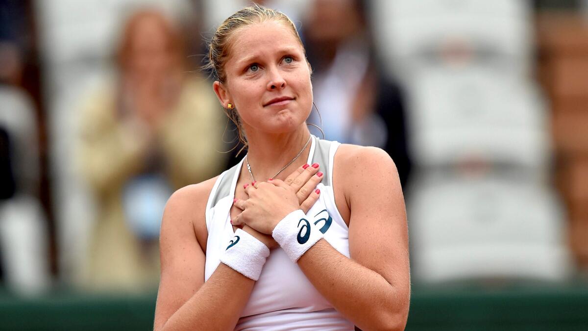 American Shelby Rogers reacts after defeating Irina-Camelia Begu in the fourth round of the French Open on Sunday.