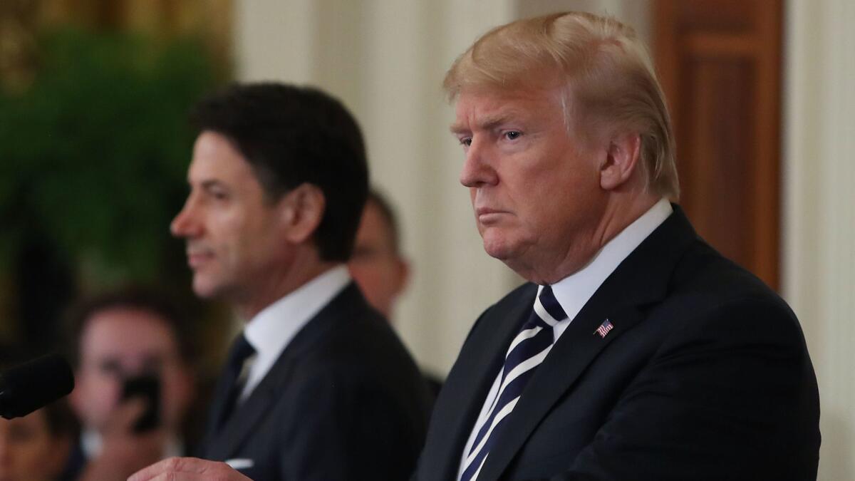 President Trump and Italian Prime Minister Giuseppe Conte take questions from the media at the White House on July 30.
