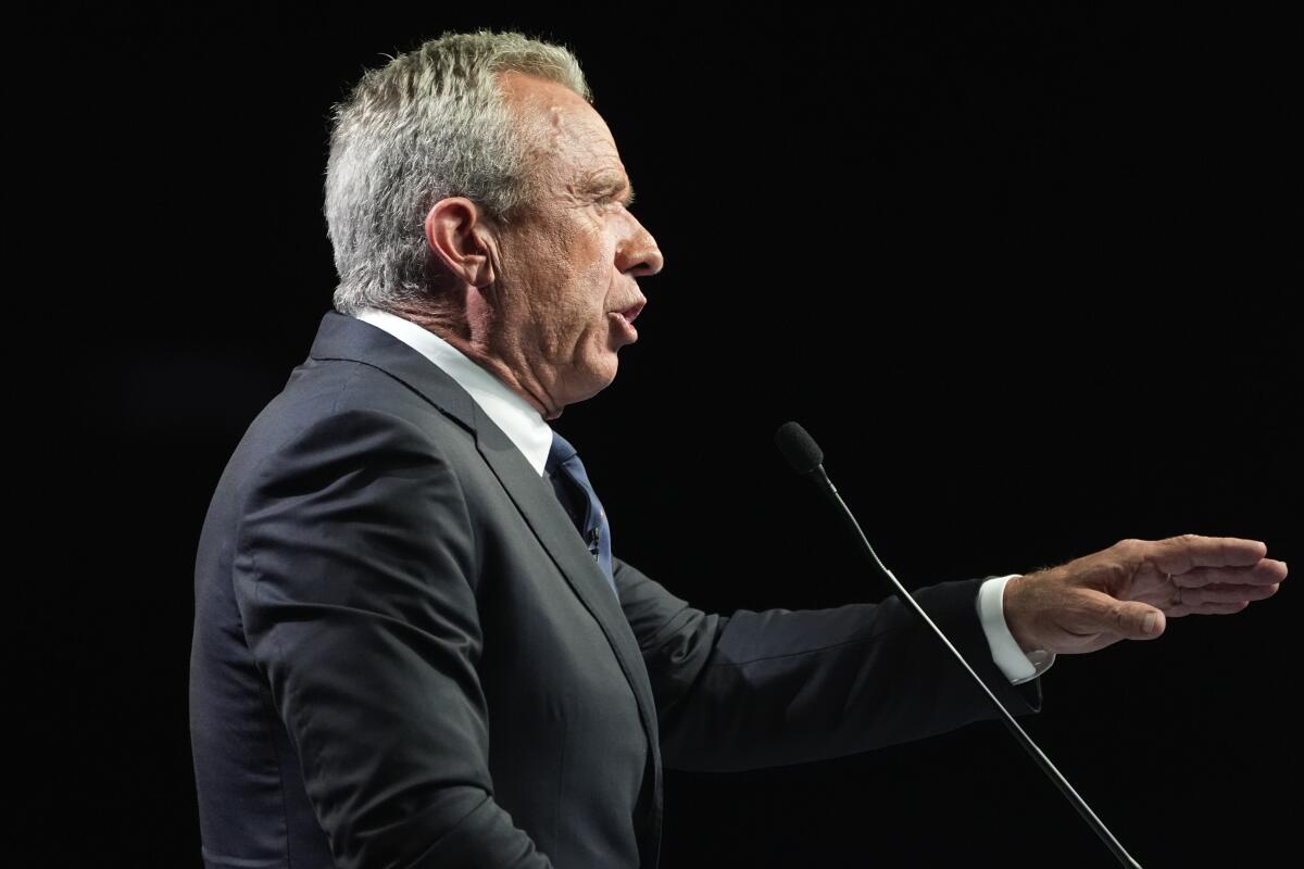 Independent presidential candidate Robert F. Kennedy Jr. speaks during a campaign event in West Hollywood on June 27.