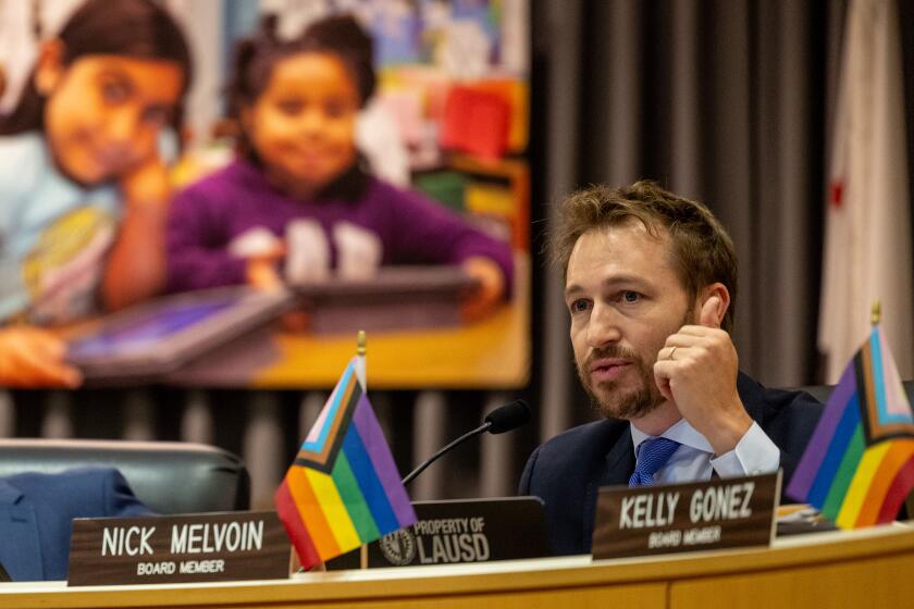 Los Angeles, CA - June 18: LAUSD board member Nick Melvoin makes comments prior to the board's vote on a Melvoin sponsored resolution to create truly phone-free school days across the district on Tuesday, June 18, 2024 in Los Angeles, CA. (Brian van der Brug / Los Angeles Times)