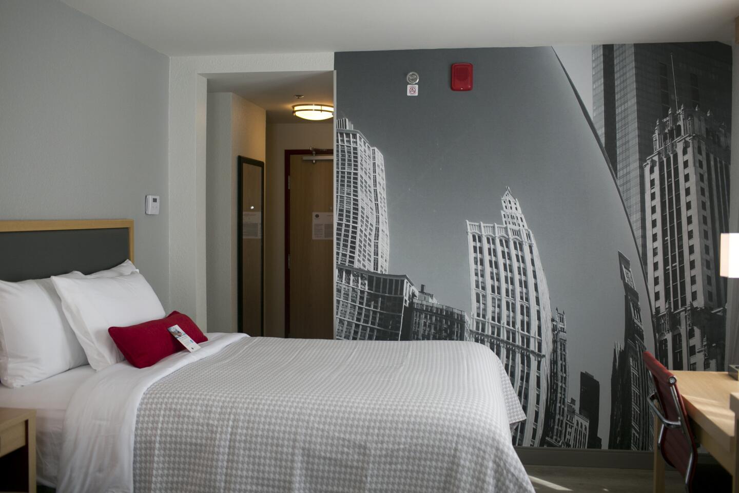 Vinyl images of the city’s architecture were applied to walls in most of the guest rooms.