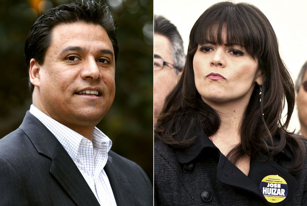 Los Angeles City Councilman Jose Huizar and his former deputy chief of staff Francine Godoy. Godoy has sued him for alleged sexual harassment, and the councilman has said they had a consensual relationship.