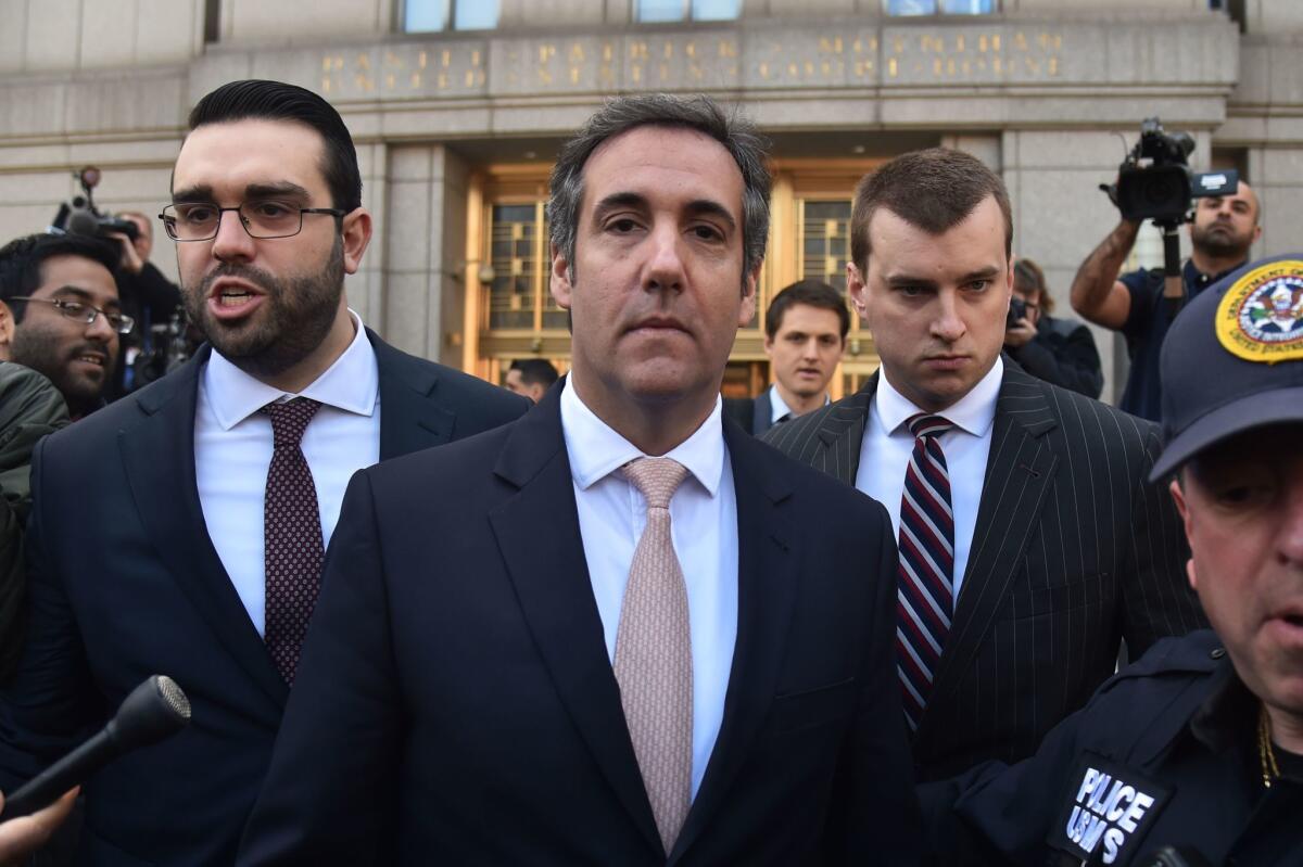 President Trump's personal lawyer, Michael Cohen, leaves court in New York on April 26.