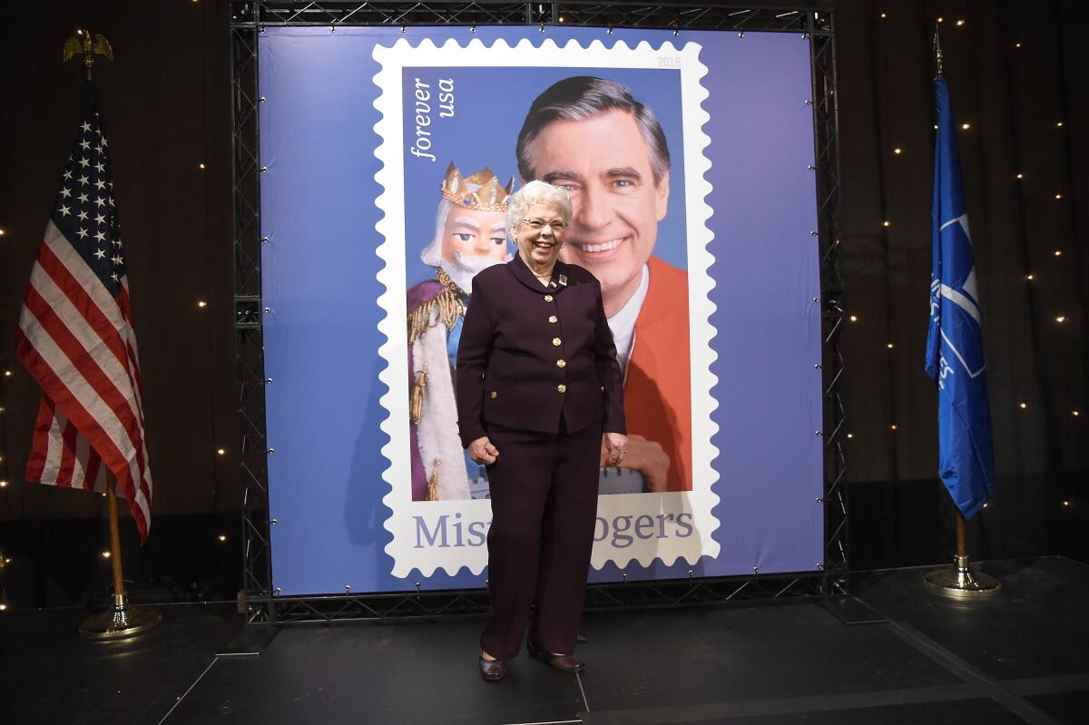 Joanne Rogers attends the U.S. Postal Service dedication of the Mister Rogers Forever Stamp