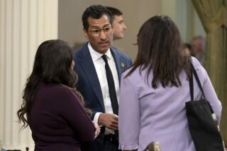 California Assembly Speaker Robert Rivas, of Hollister, center, talks with Assembly members Esmeralda Soria, D-Fresno, left and Blanca Pacheco, D- Downey, right, at the Capitol in Sacramento, Calif., Tuesday, Sept.12, 2023. (AP Photo/Rich Pedroncelli)