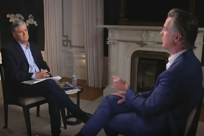 Fox News host Sean Hannity interview California Gov. Gavin Newsom on June 12, 2023.