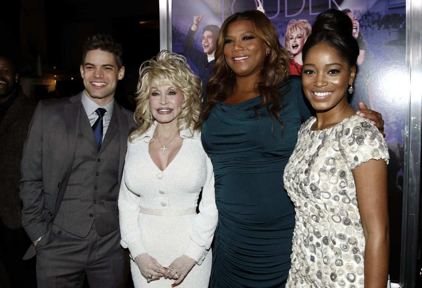 The cast of "Joyful Noise" gathered on the red carpet Monday night to celebrate the opening of its new movie musical. Jeremy Jordan, from left, Dolly Parton, Queen Latifah and Keke Palmer star in the new film about a small-town choir dealing with competing directors and budget cuts.