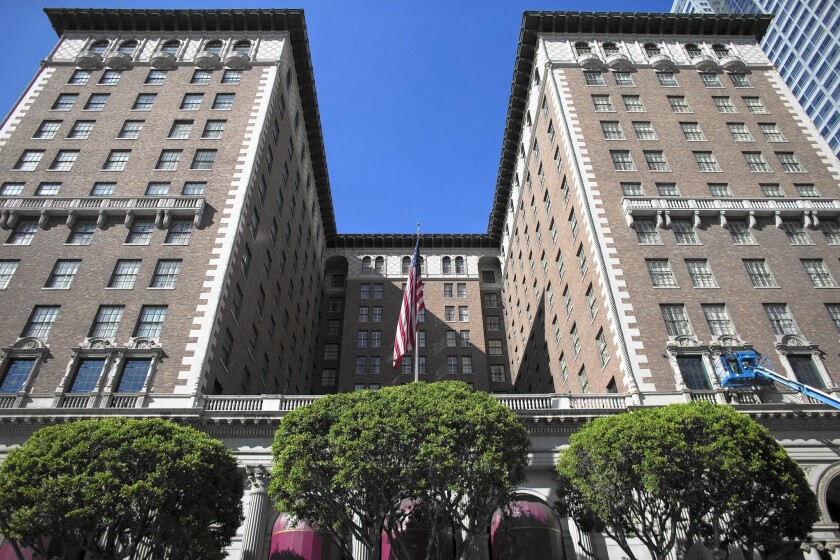 The L.A. Fire Department is lagging on inspections for about 6,800 buildings — a third of the structures the LAFD classifies as a priority. Above, the Millennium Biltmore Hotel.