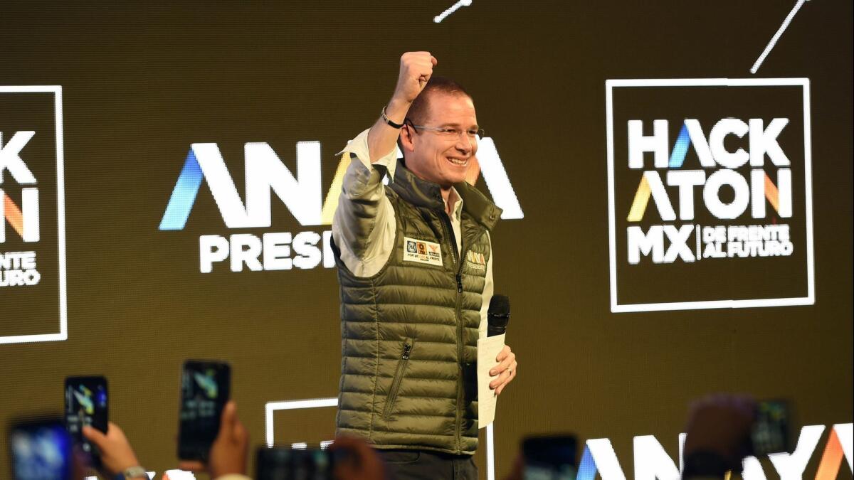 Ricardo Anaya speaks to supporters at his campaign launch in Mexico City on Friday.