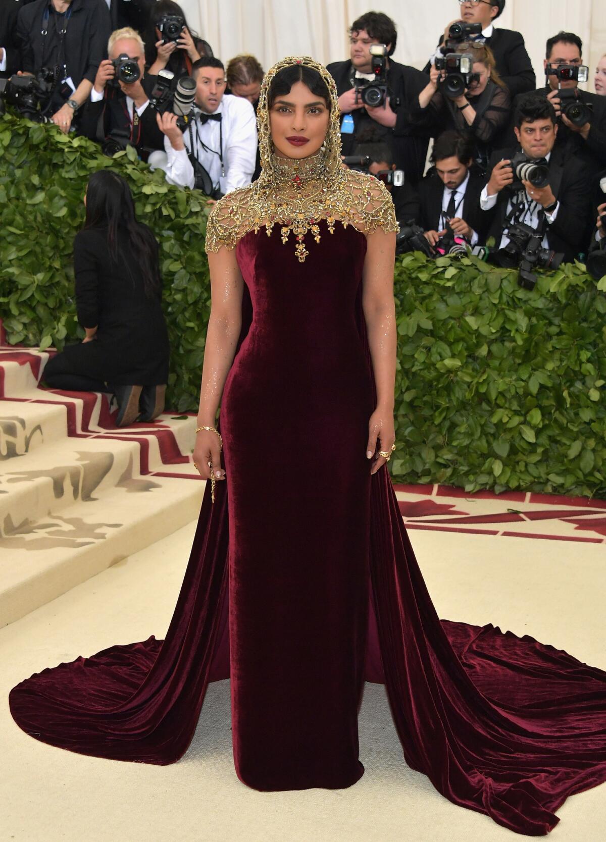 For the 2018 Met Gala, Priyanka Chopra is styled in a clear reference to images of the Virgin Mary.