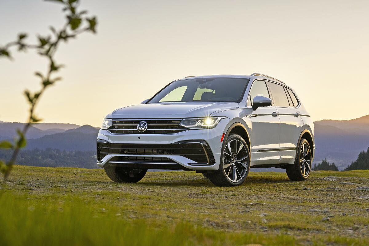 This photo provided by Volkswagen shows the 2022 Volkswagen Tiguan, a compact SUV with an option for a third row. Its styling and technology were refreshed for 2022. (Courtesy of Volkswagen of America via AP)