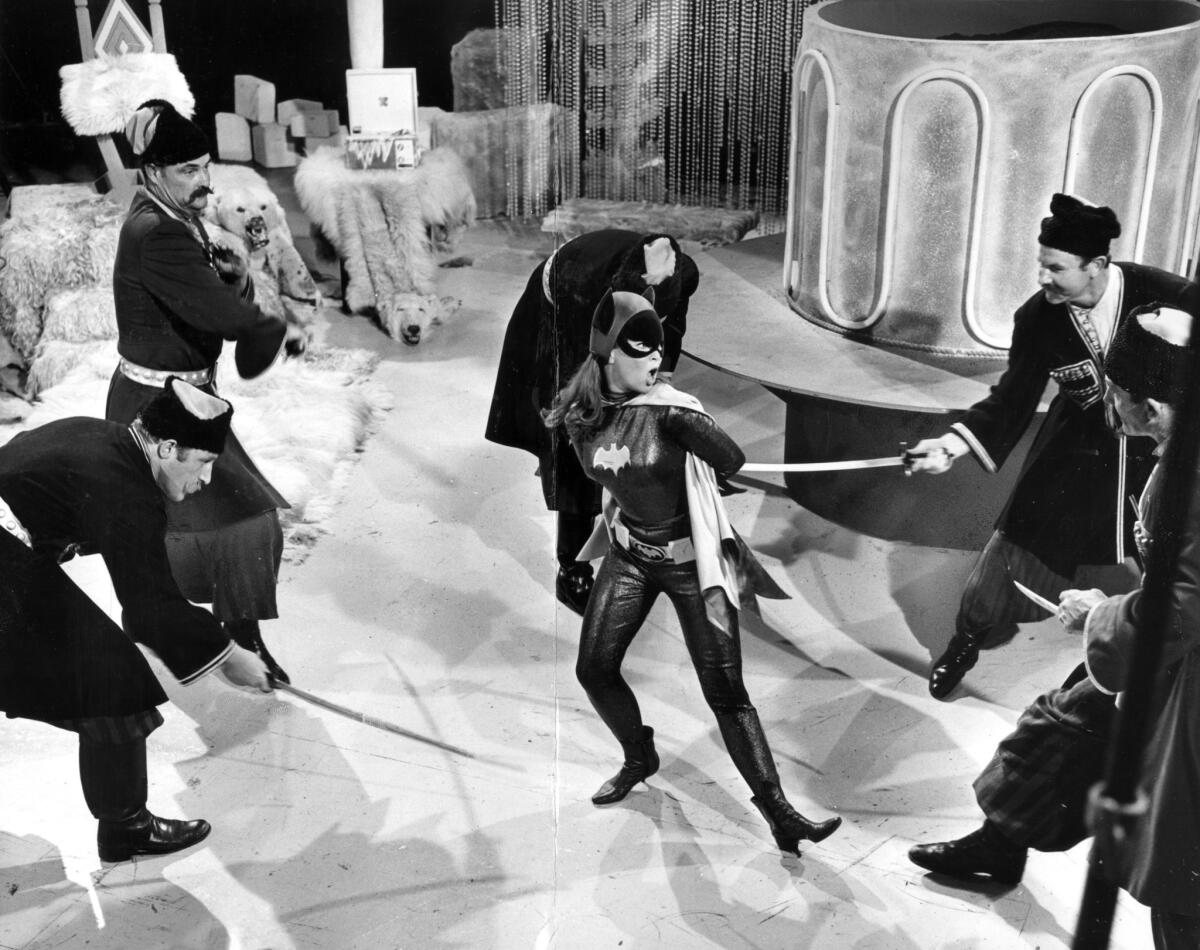 Actress and former ballerina Yvonne Craig, who played Batgirl in the TV series "Batman," dances to escape swords in a 1967 episode called "The OGG Couple."