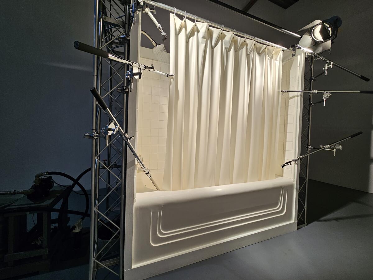 A recreation of the shower in "Psycho" in a museum gallery