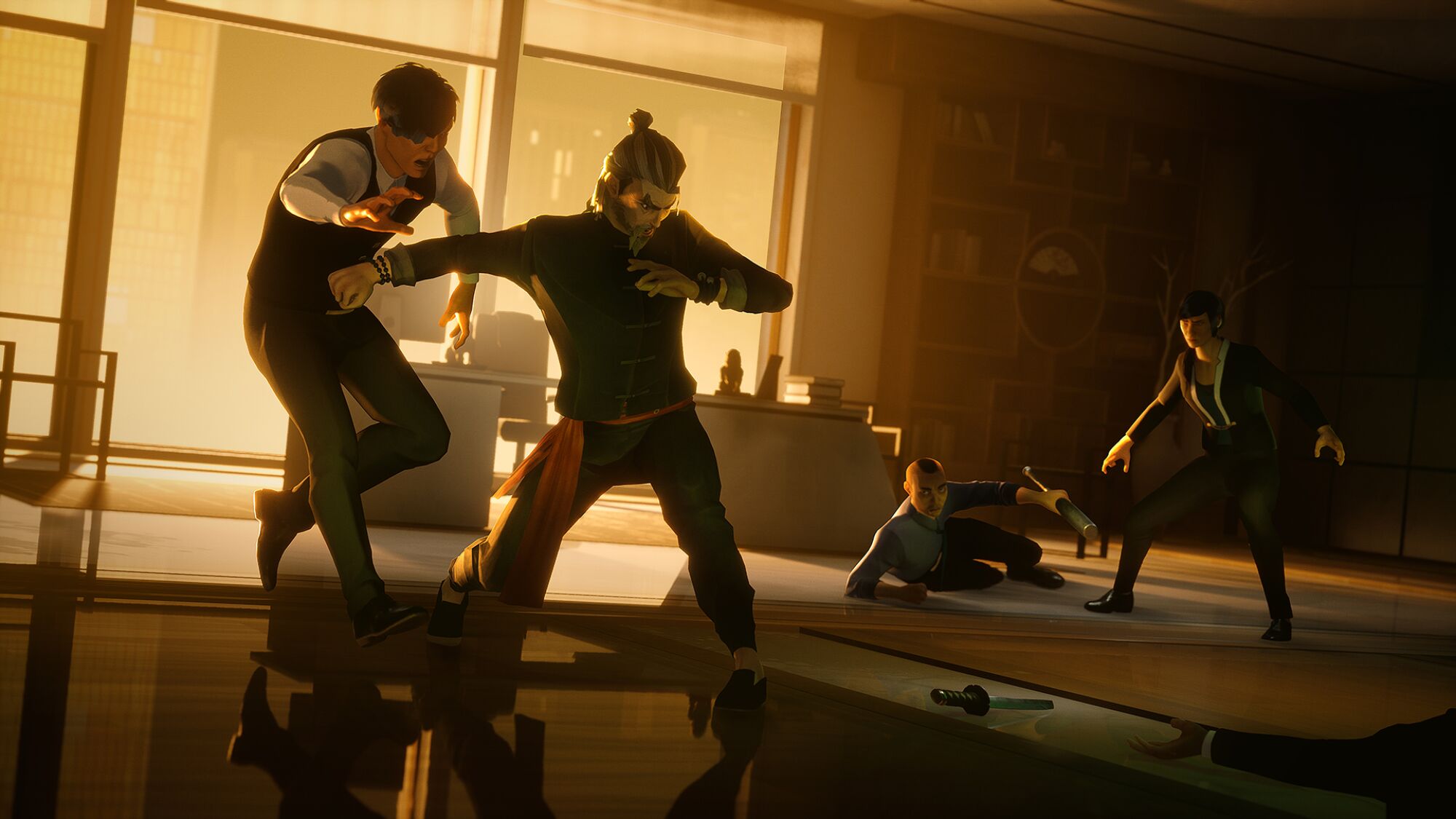 An action scene in the hit video game "Sifu," 