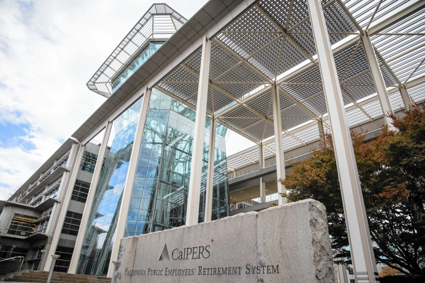 Under a proposal, CalPERS would begin slowly moving more money into safer investments such as bonds. Above, the pension fund's offices in Sacramento.