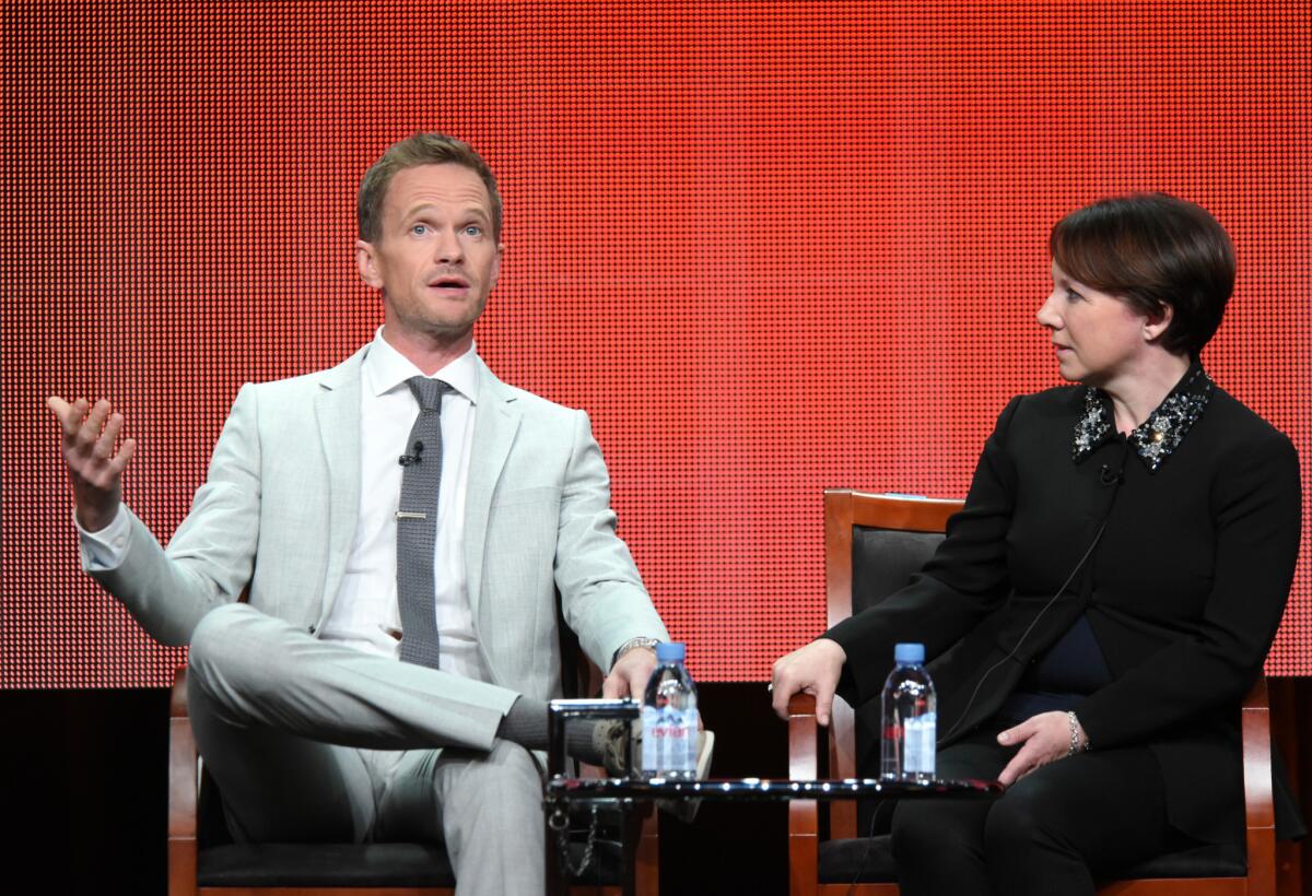 Neil Patrick Harris and Siobhan Greene participate in the "Best Time Ever With Neil Patrick Harris" panel at the NBCUniversal Television Critics Assn. summer press tour Thursday.