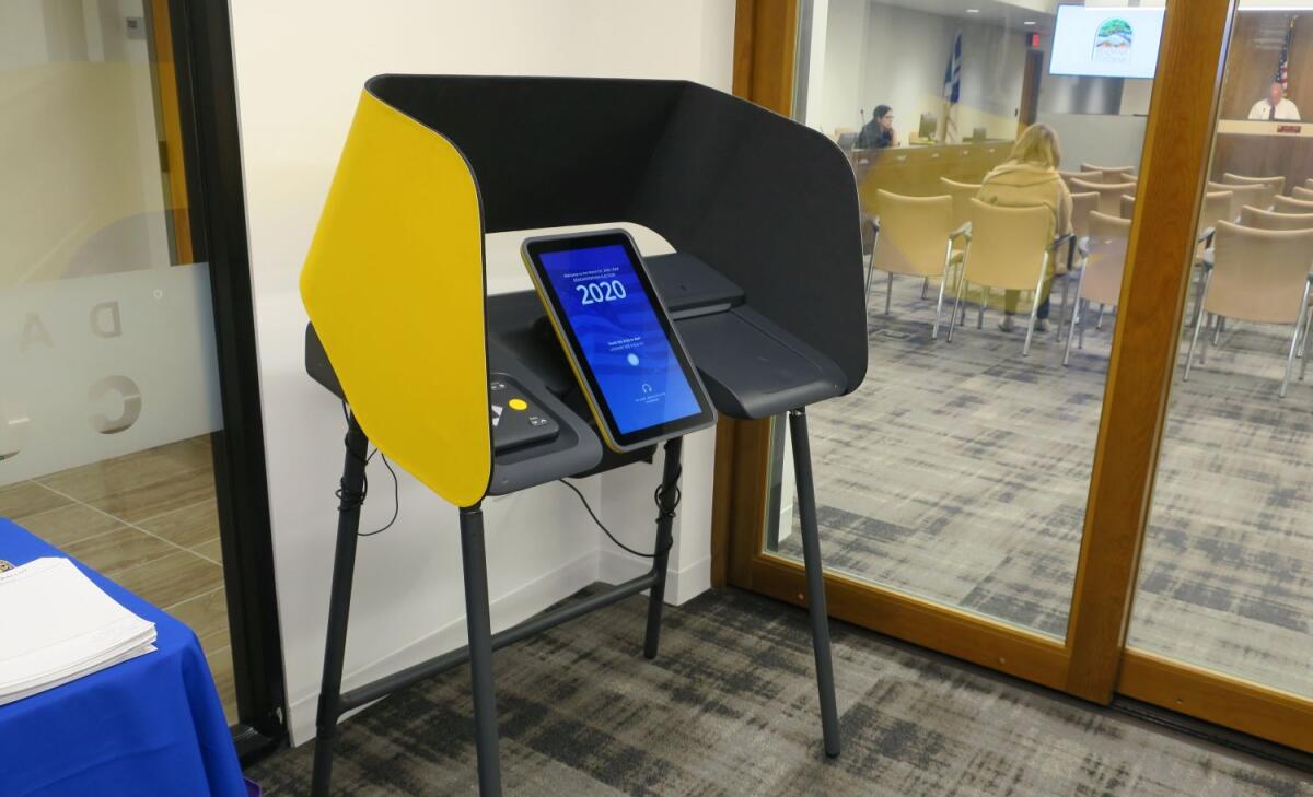 A new ballot marking device at a voting center at La Cañada City Hall.