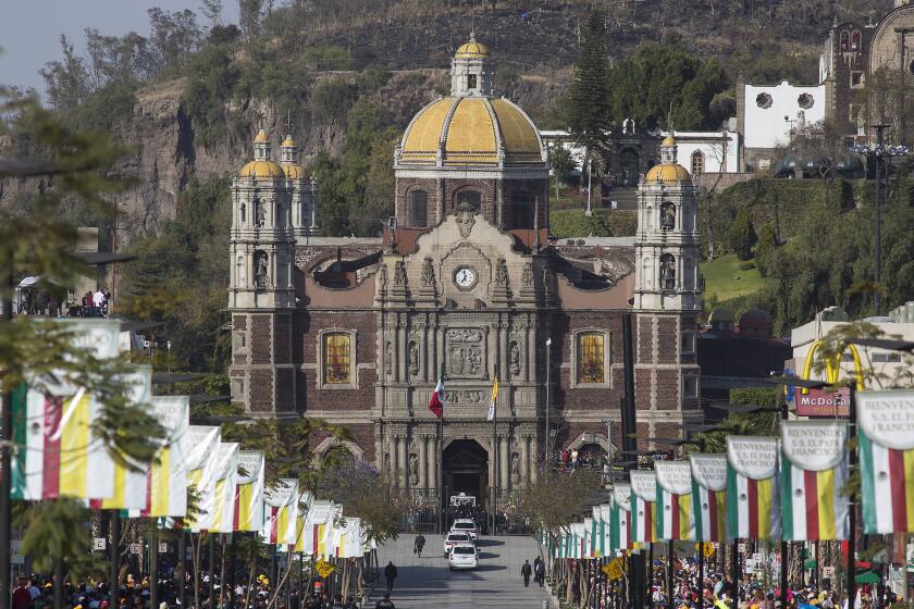 Pope Francis' motorcade arrives at the Basilica of Our Lady of Guadalupe during his visit in Mexico City, Calif., on Feb. 13, 2016.