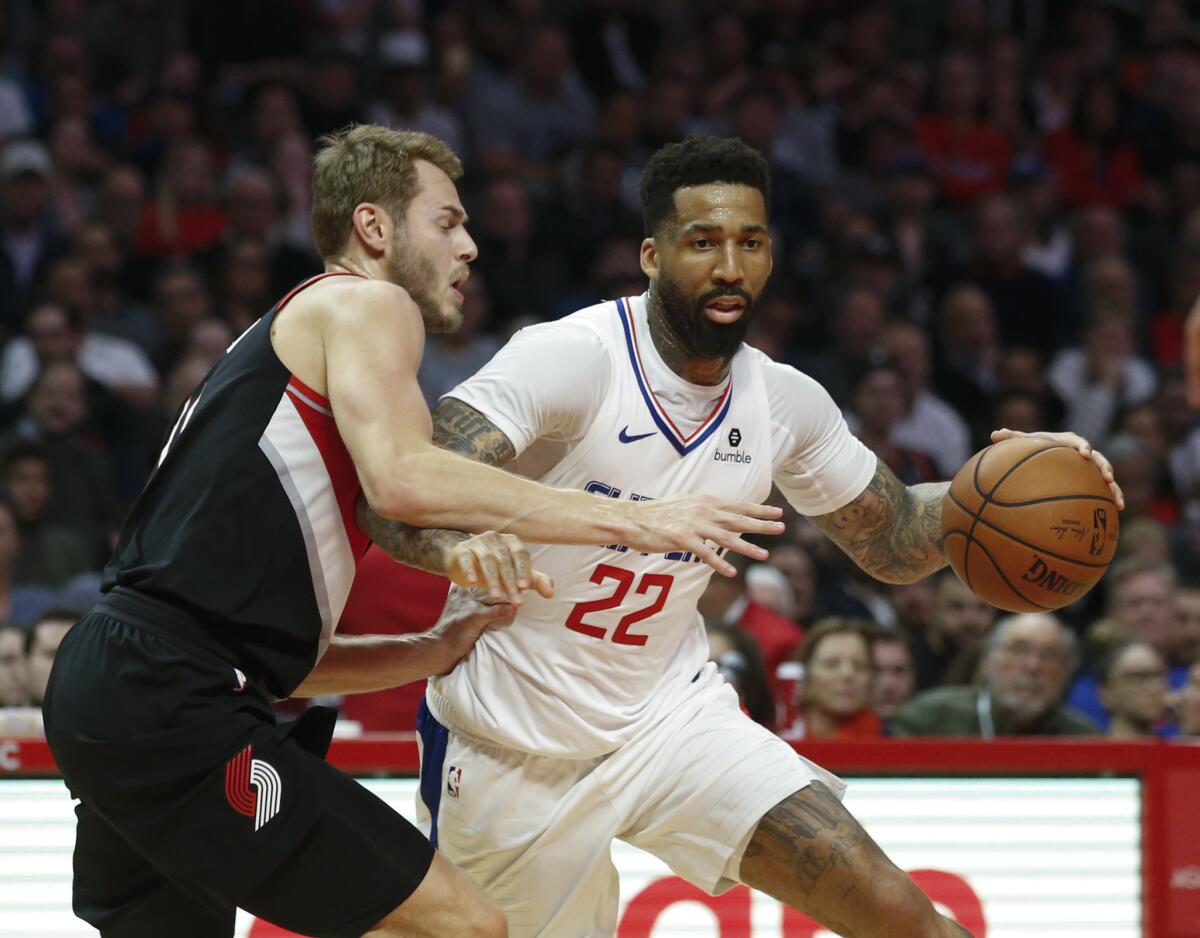 Los Angeles Clippers' Wilson Chandler (22) drives during an NBA basketball game between Los Angeles Clippers and Portland Trail Blazers, Tuesday, March 12, 2019, in Los Angeles.