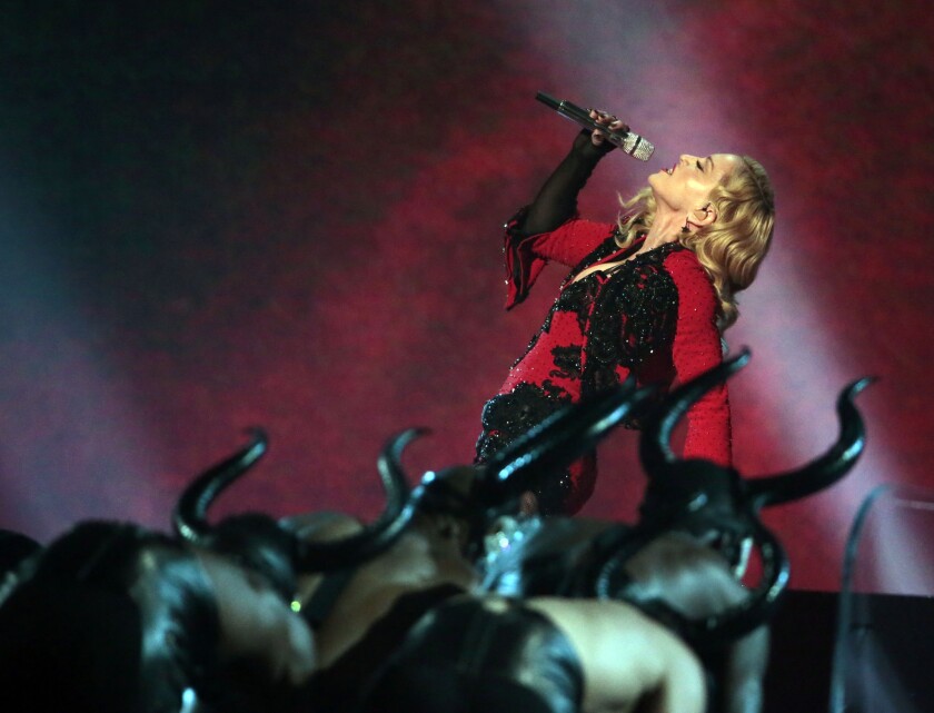 Madonna performs during the 57th Grammy Awards at Staples Center in Los Angeles.