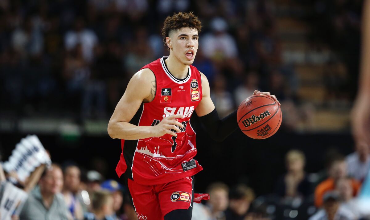 LaMelo Ball plays for the Illawarra Hawks on Nov. 30 in Auckland, New Zealand.