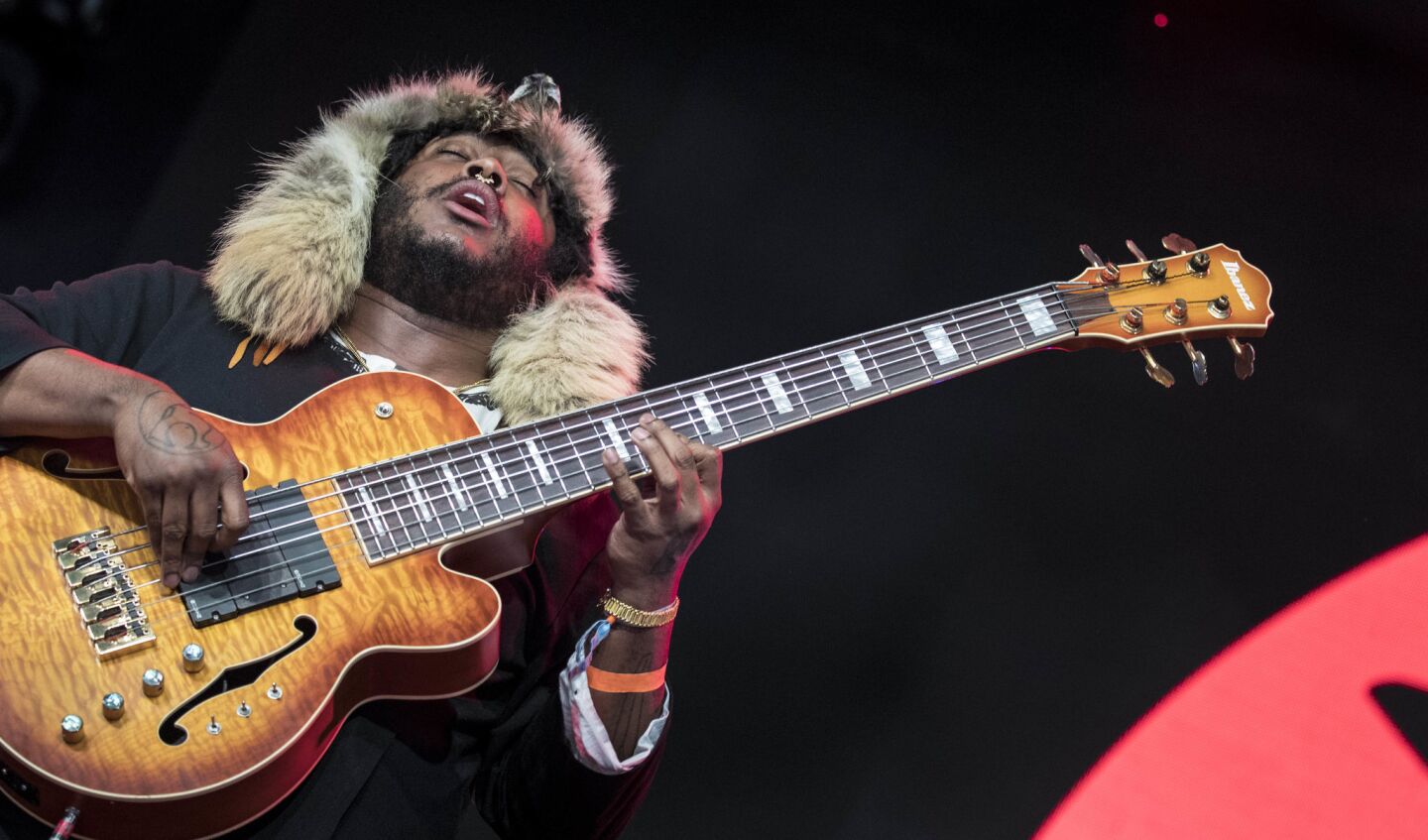 INDIO, CALIF. -- SATURDAY, APRIL 15, 2017: Bassist/songwriter/vocalist Stephen Bruner AKA Thundercat on the Mojave stage at the Coachella Music and Arts Festival in Indio, Calif., on April 15, 2017. (Brian van der Brug / Los Angeles Times)