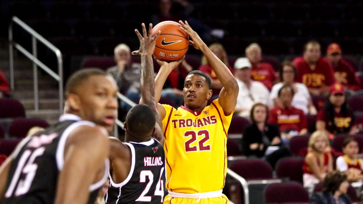 USC guard De'Anthony Melton, shown taking a shot during a game against Omaha last season.
