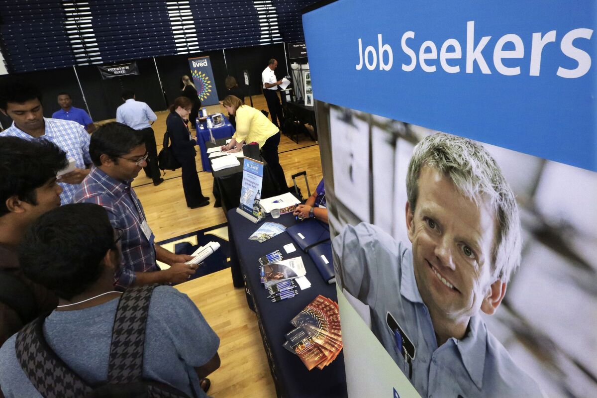 Students attend the Foot in the Door Career Fair at the University of Illinois in Springfield, Ill., last year.