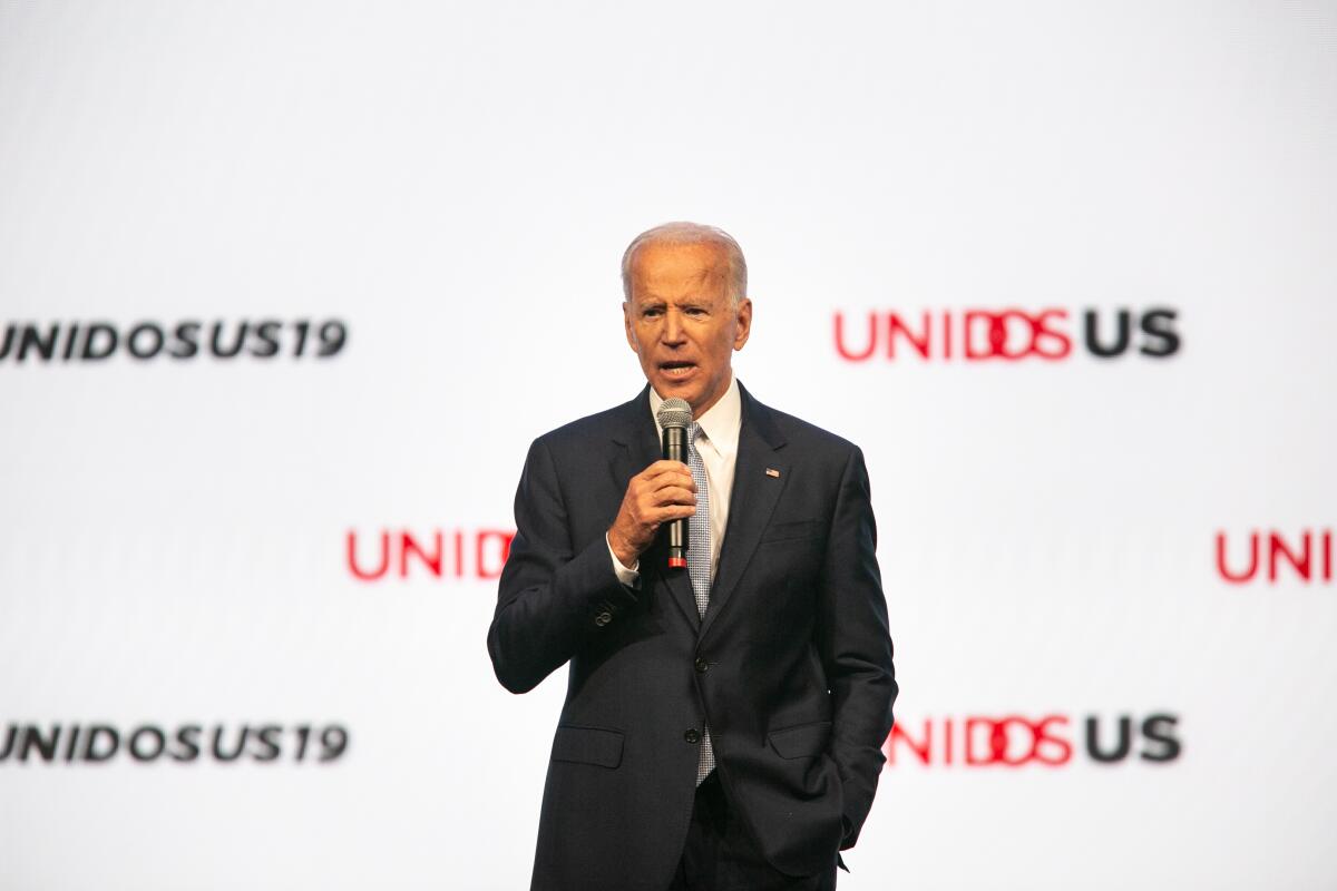 Joe Biden speaks at a candidate forum in San Diego in August 2019.  