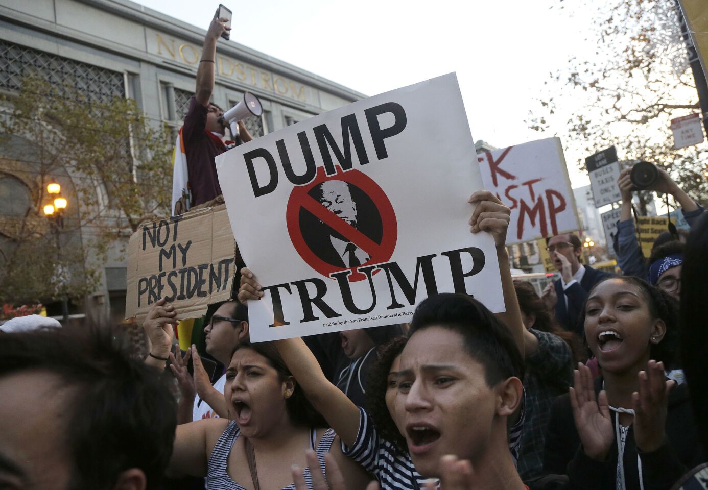 Protesters yell in San Francisco.