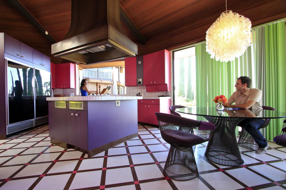 Peter and Shannon Loughrey, photographed in 2012 at home in the hills in Encino. The property was the party house in the 2019 film "Booksmart."