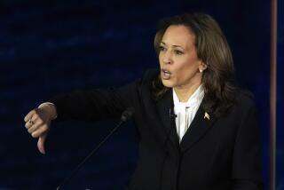 Democratic presidential nominee Vice President Kamala Harris gestures as she speaks during a presidential debate with Republican presidential nominee former President Donald Trump at the National Constitution Center, Tuesday, Sept.10, 2024, in Philadelphia. (AP Photo/Alex Brandon)