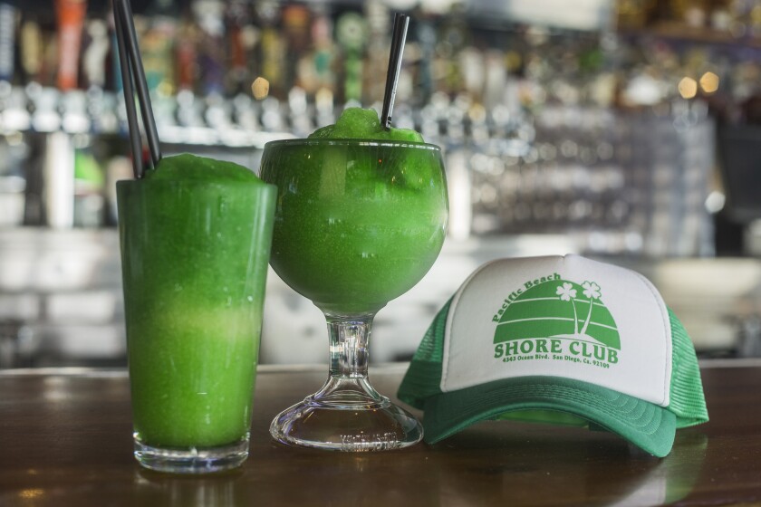 Pacific Beach Shore Club's green slushies will be served on St. Patrick's Day.