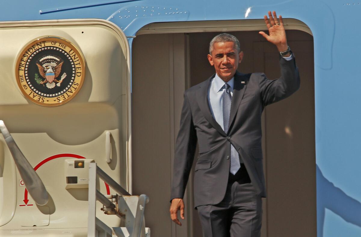 President Obama arrives in Los Angeles.