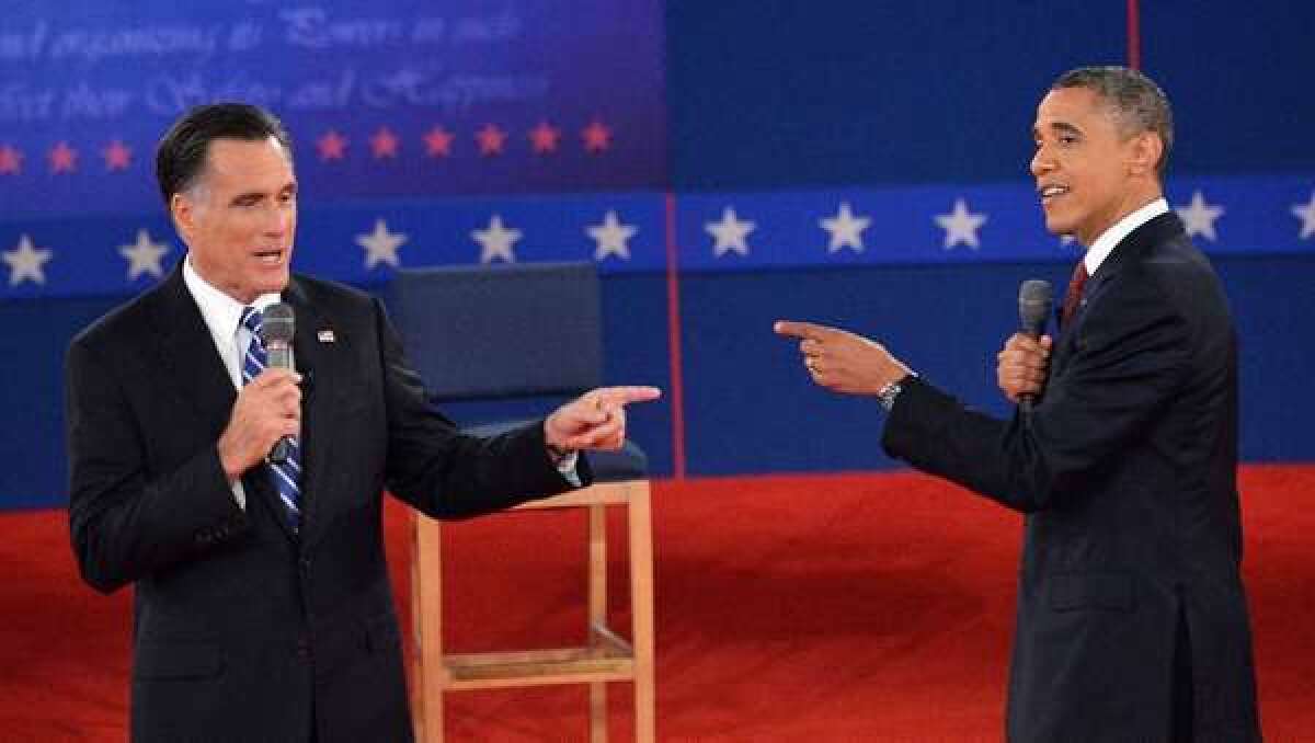 Mitt Romney and President Obama debate at Hofstra University in Hempstead, N.Y.