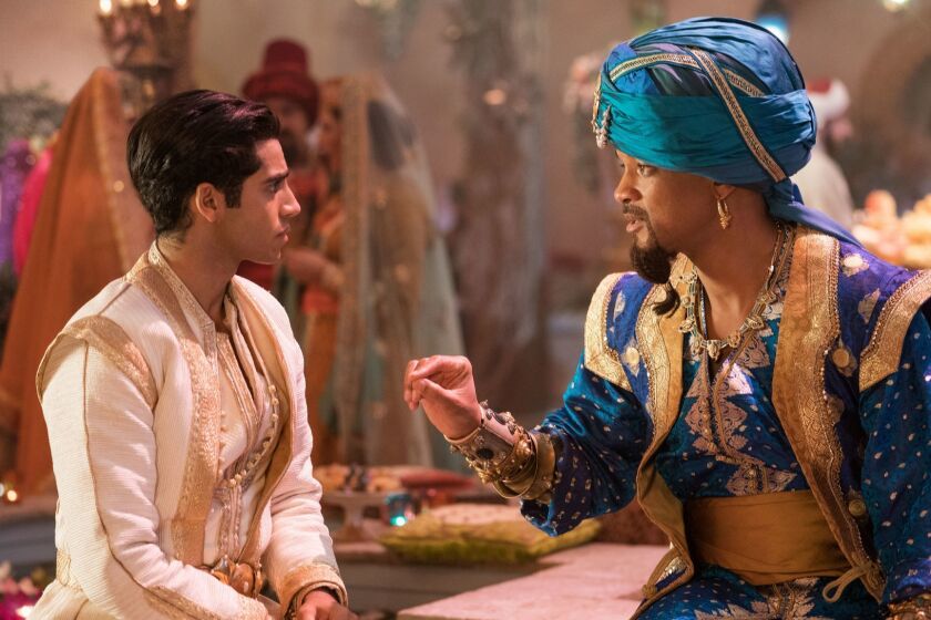Will Smith is the Genie and Mena Massoud is Aladdin in Disneyâs live-action ALADDIN, directed by Guy Ritchie.