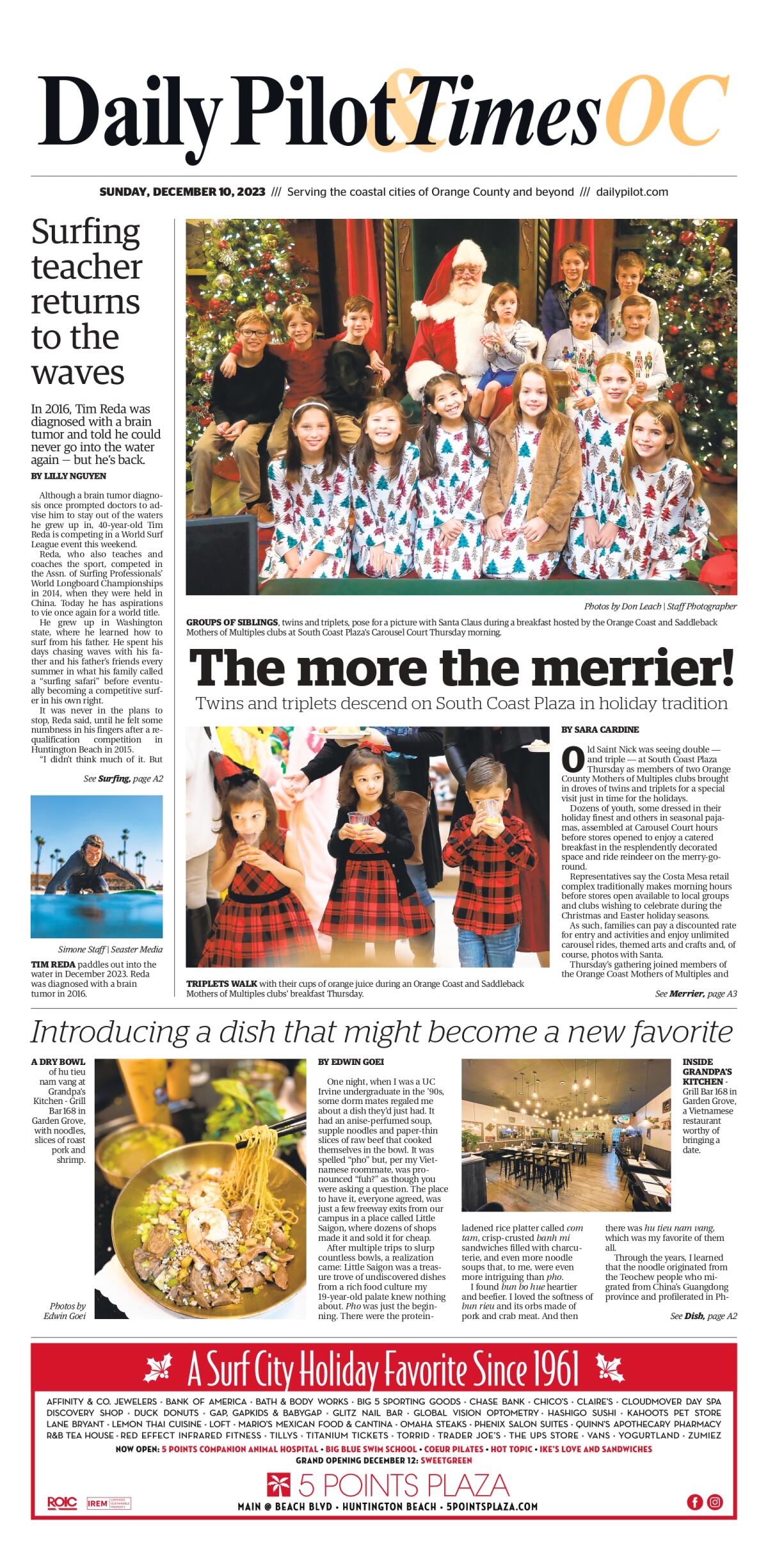 Front page of the Daily Pilot & TimesOC e-newspaper for Sunday, Dec. 10, 2023.