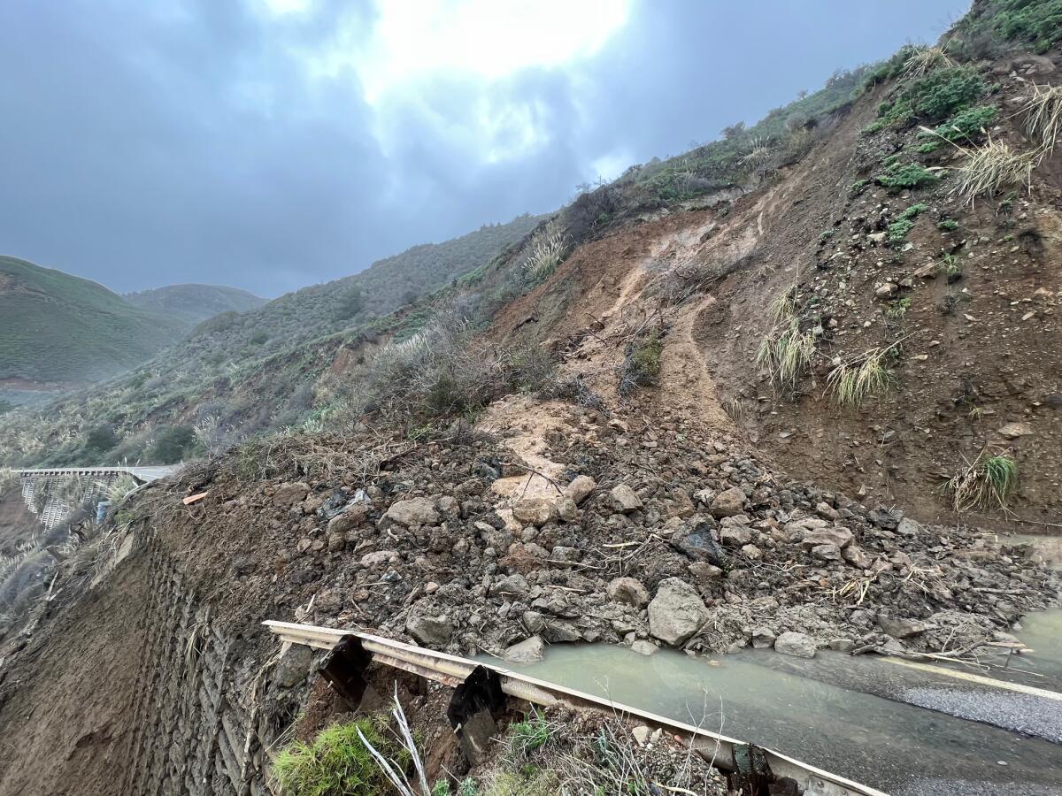 A rockslide covered Highway 1 just south of Mill Creek in mid-January.