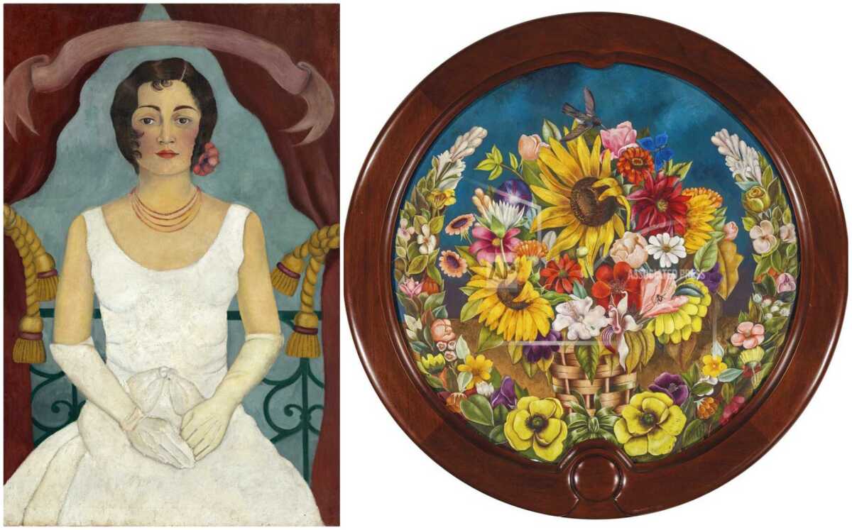 La pintura de Frida Kahlo de 1929 'Retrato de una mujer de blanco' y 'Canasta con flores' (1941).