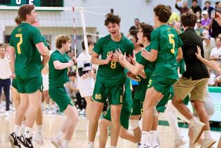 Mateo Fuerbringer (8) of Mira Costa, a UCLA commit, delivered 37 kills in a five-set win over Loyola.