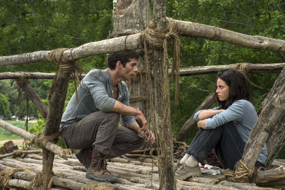 Dylan O'Brien and Kaya Scodelario in "The Maze Runner."