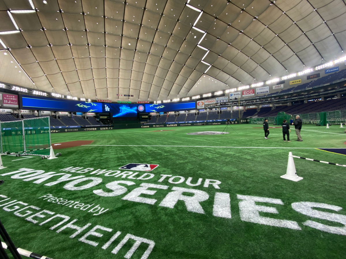 The Tokyo Dome before the Dodgers' season opener against the Chicago Cubs on Tuesday.
