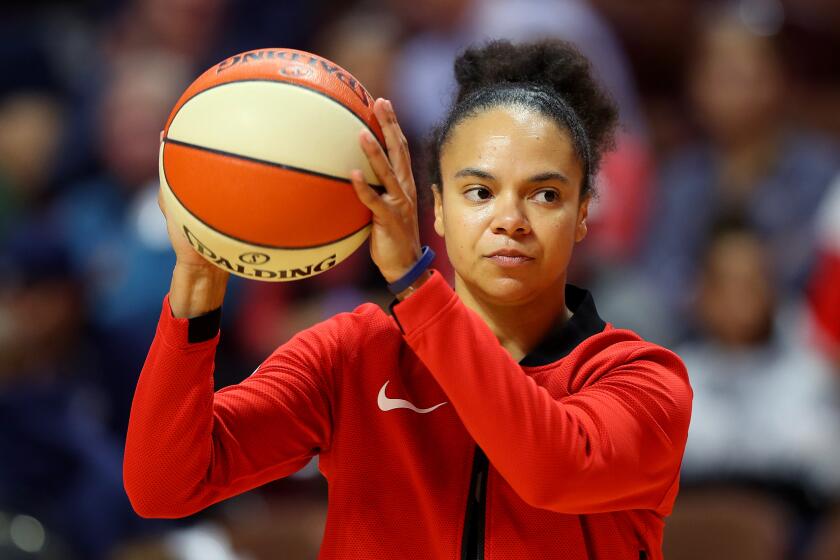 Kristi Toliver warms up for Game 4 of the 2019 WNBA Finals while playing for the Washington Mystics.