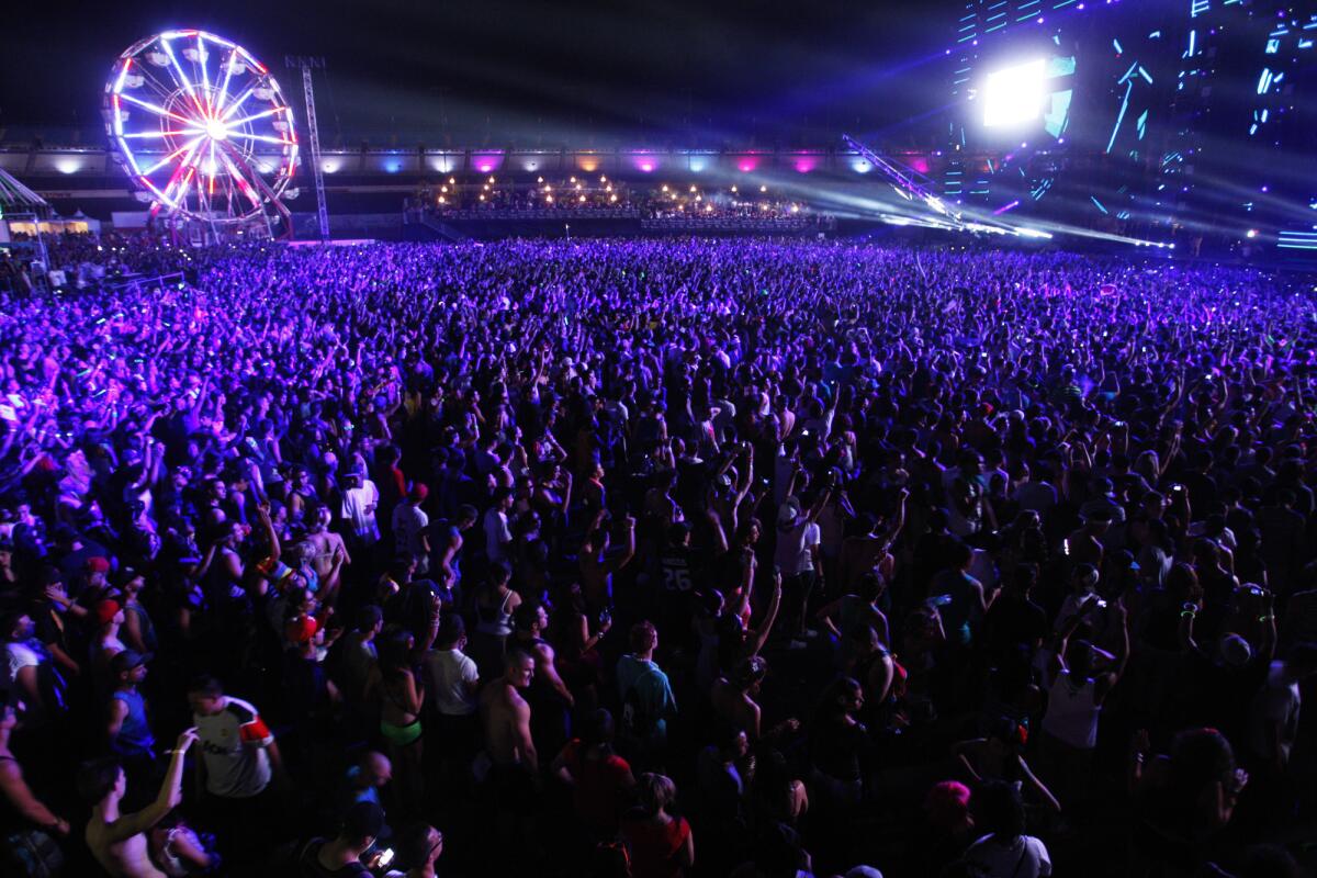Thousands of fans turn out for the Electric Daisy Carnival at the Las Vegas Motor Speedway in 2013.