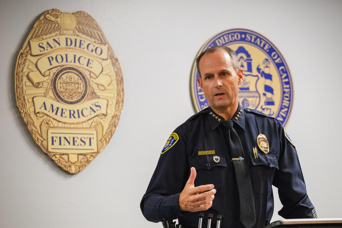 San Diego Police Chief David Nisleit at a news conference