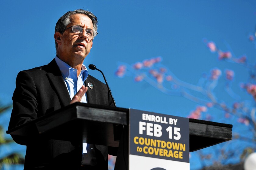 Covered California Executive Director Peter Lee speaks at a Los Angeles event before the Feb. 15 deadline for Obamacare enrollment.