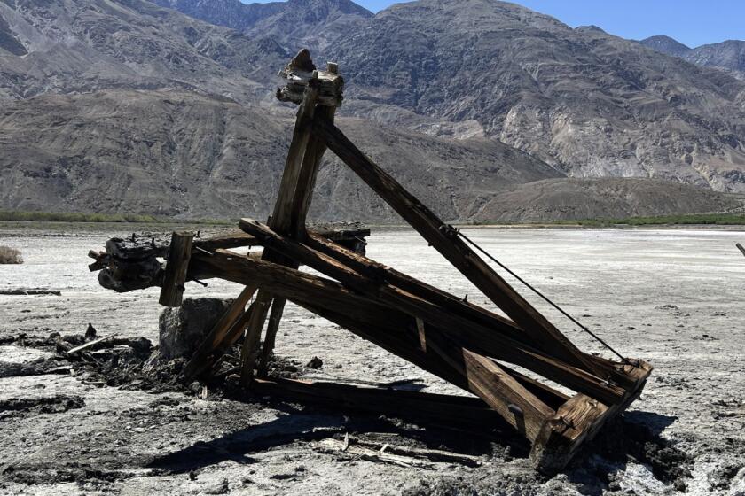 Death Valley National Park, California-National Park rangers are searching for the person who knocked over a historic aerial tram tower in Death Valley National Park. National Park officials said someone attached a line to the tram tower to pull their vehicle out of the mud after driving off the roadway. They believe the incident took place between April 1 and April 24, when they found the tower on its side.The wooden tower was part of the Saline Valley Salt Tram, a 13 mile aerial tram that was built in 1911 and used to transport salt from the Saline Valley, over the Inyo Mountains and to a processing station near Owen's Lake. (NPS)