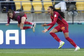 Spain's Salma Paralluelo celebrates after scoring her team's second goal during extra time play.