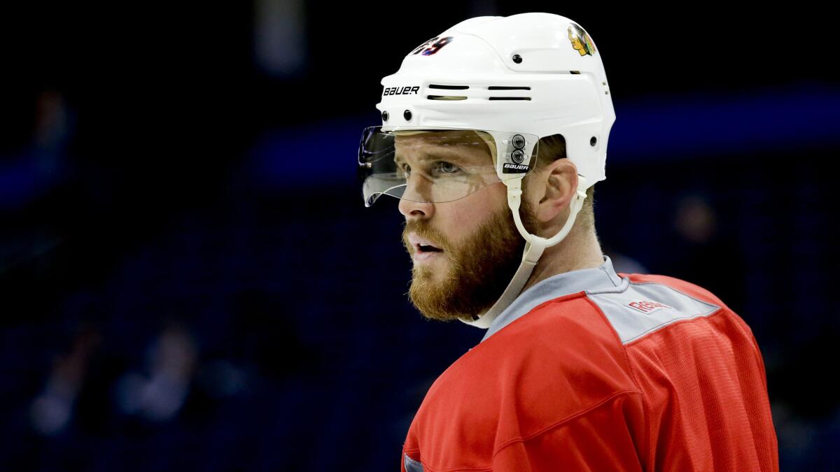 Chicago Blackhawks forward Bryan Bickell practices with his teammates in Tampa, Fla., on June 5.