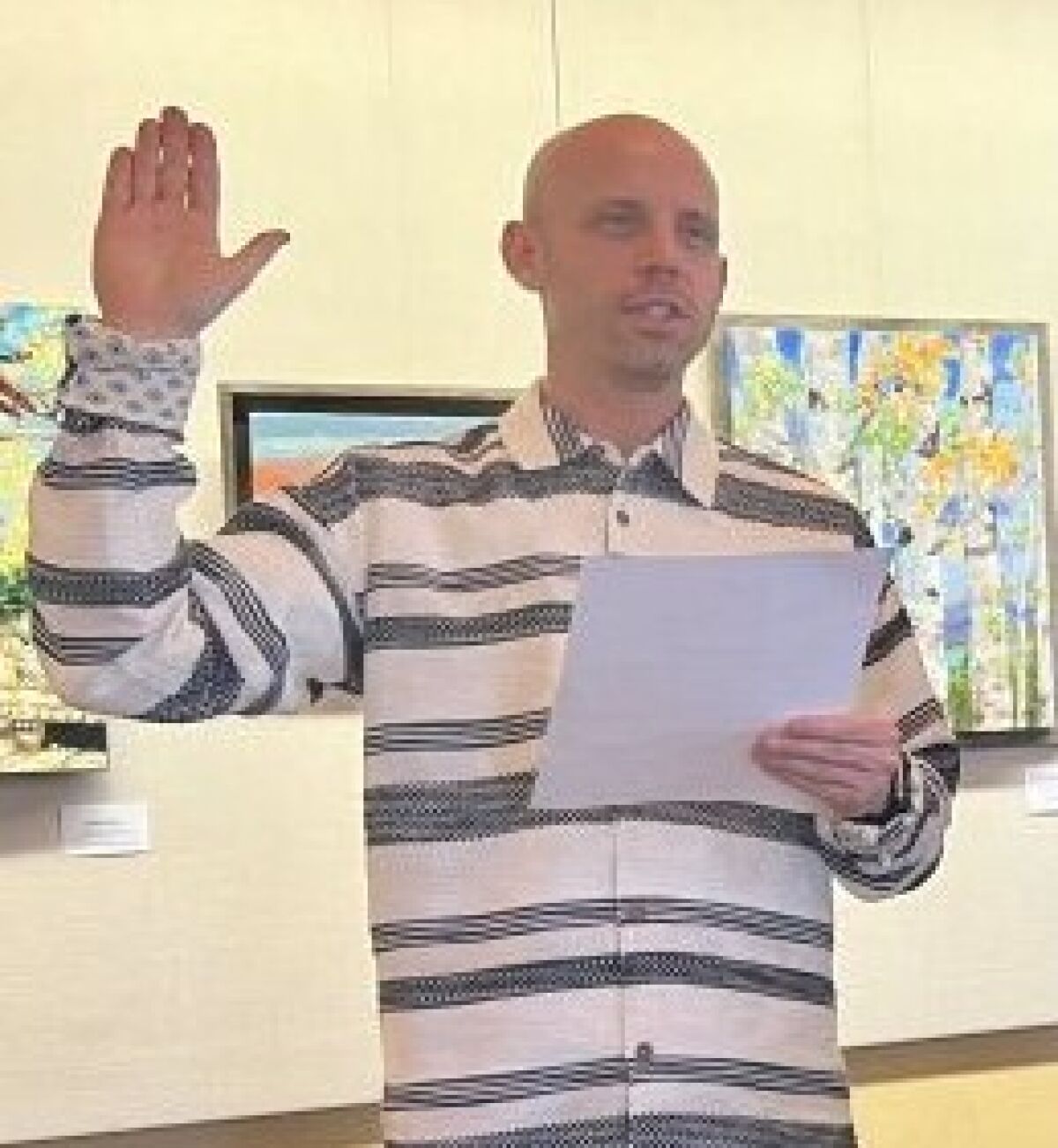 Brandon Lindley is sworn in as a La Jolla Village Merchants Association trustee in June last year.
